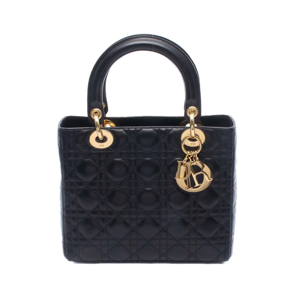 Christian Dior LADY Cannage Handbag Leather Black